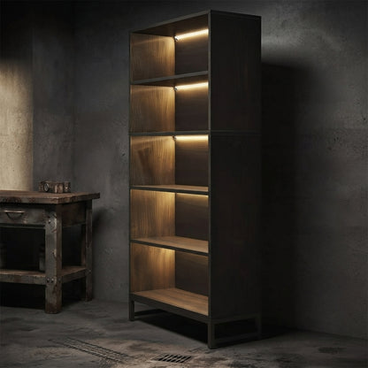 71-Inch LED Tall Bookshelf | 5-Tier Industrial Display Rack & Heavy-Duty Storage Cabinet