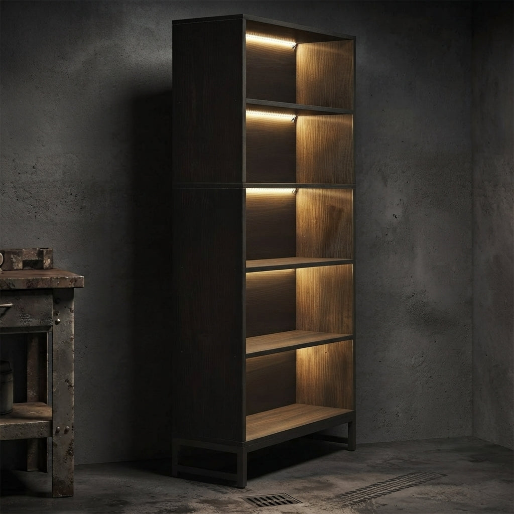71-Inch LED Tall Bookshelf | 5-Tier Industrial Display Rack & Heavy-Duty Storage Cabinet