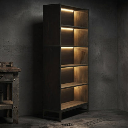 71-Inch LED Tall Bookshelf | 5-Tier Industrial Display Rack & Heavy-Duty Storage Cabinet