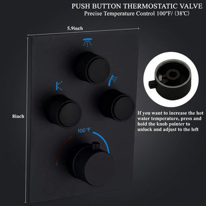 Matte Black Thermostatic Shower System with Body Jets & Tub Spout