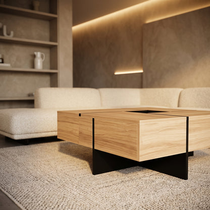 Brown Wood Quad-Action Convertible Centerpiece Table