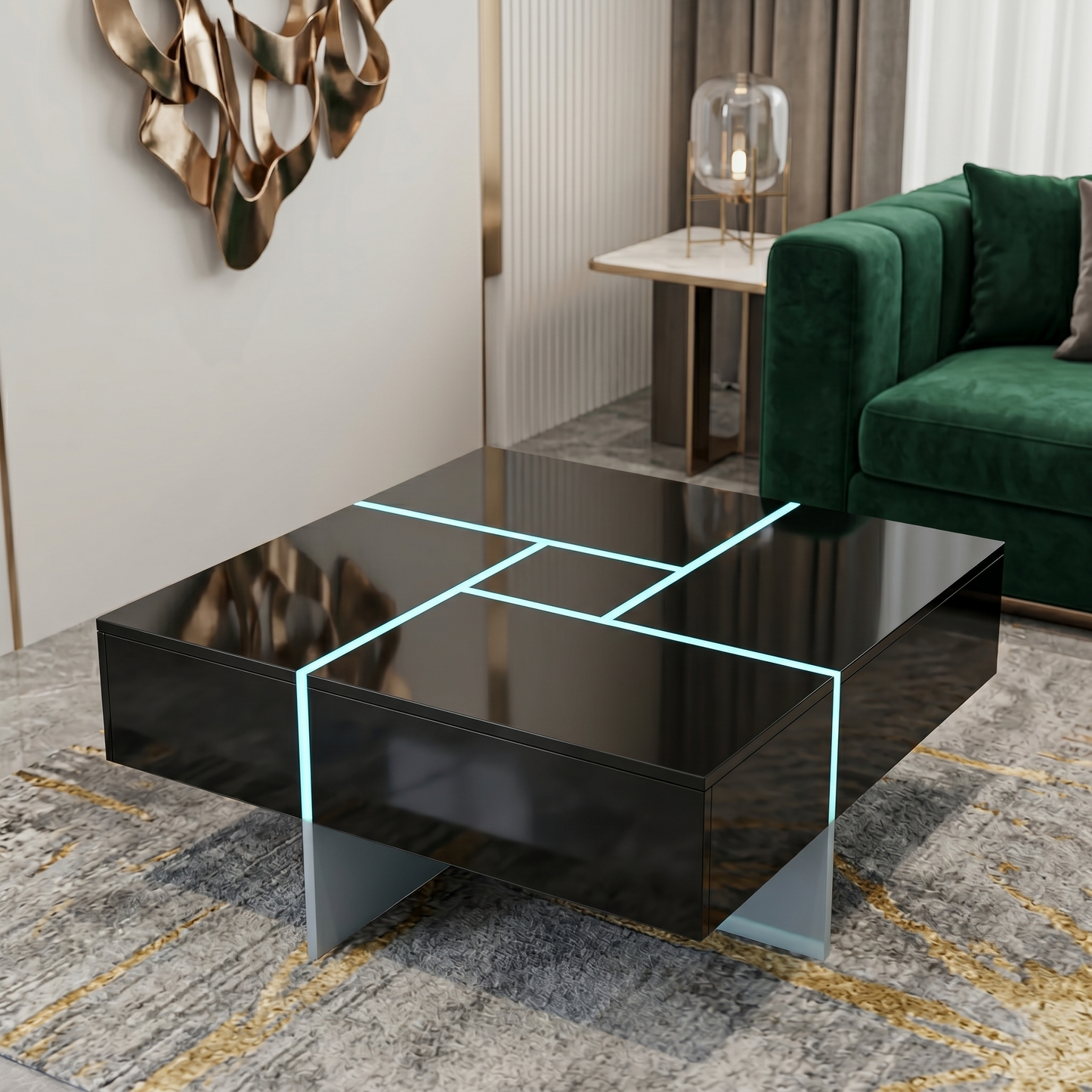 Versatile Quad-Action Convertible Centerpiece with Integrated Storage & Dynamic Ambient Lighting