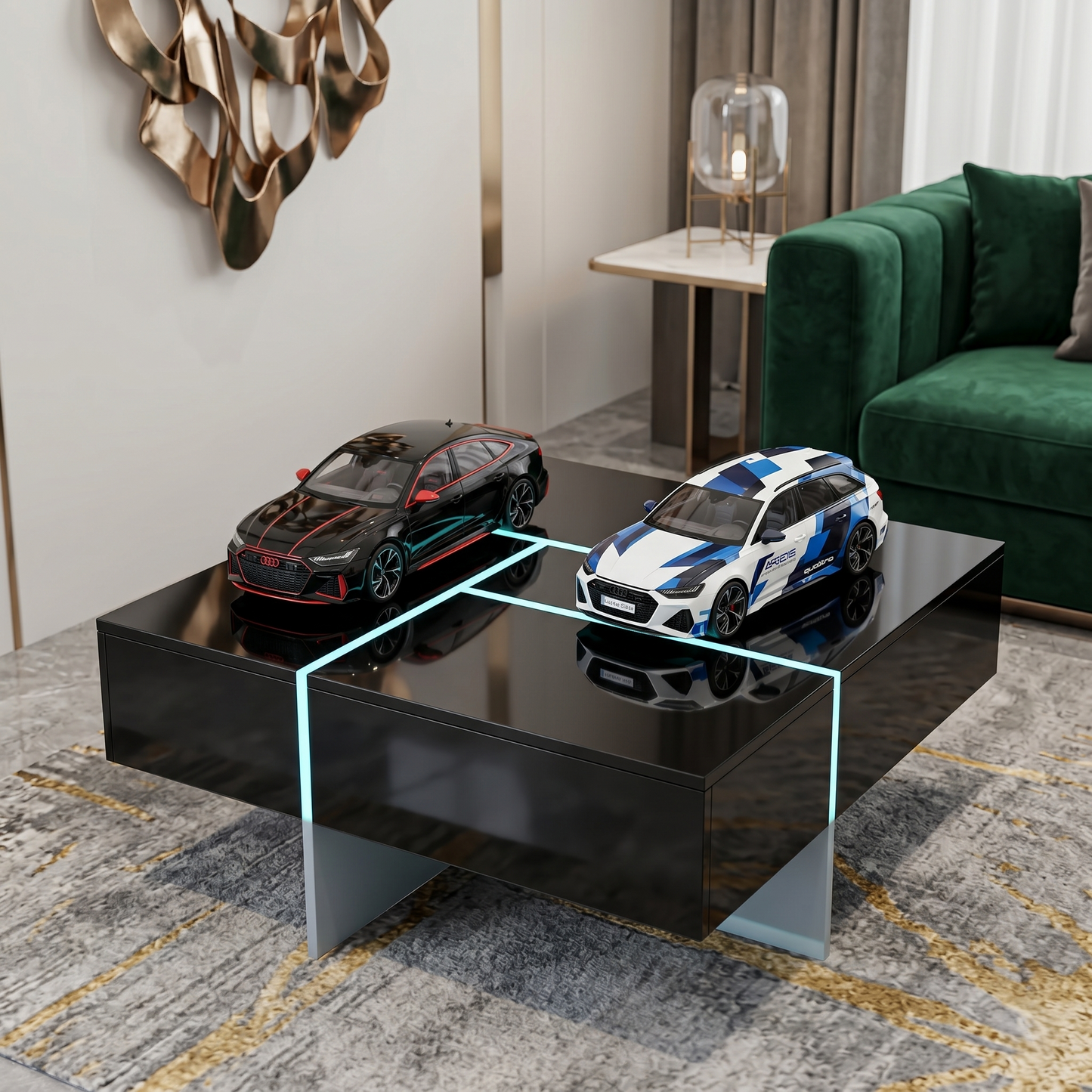 Versatile Quad-Action Convertible Centerpiece with Integrated Storage & Dynamic Ambient Lighting